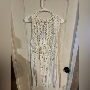 Chico's Cream Crochet Fringe Vest